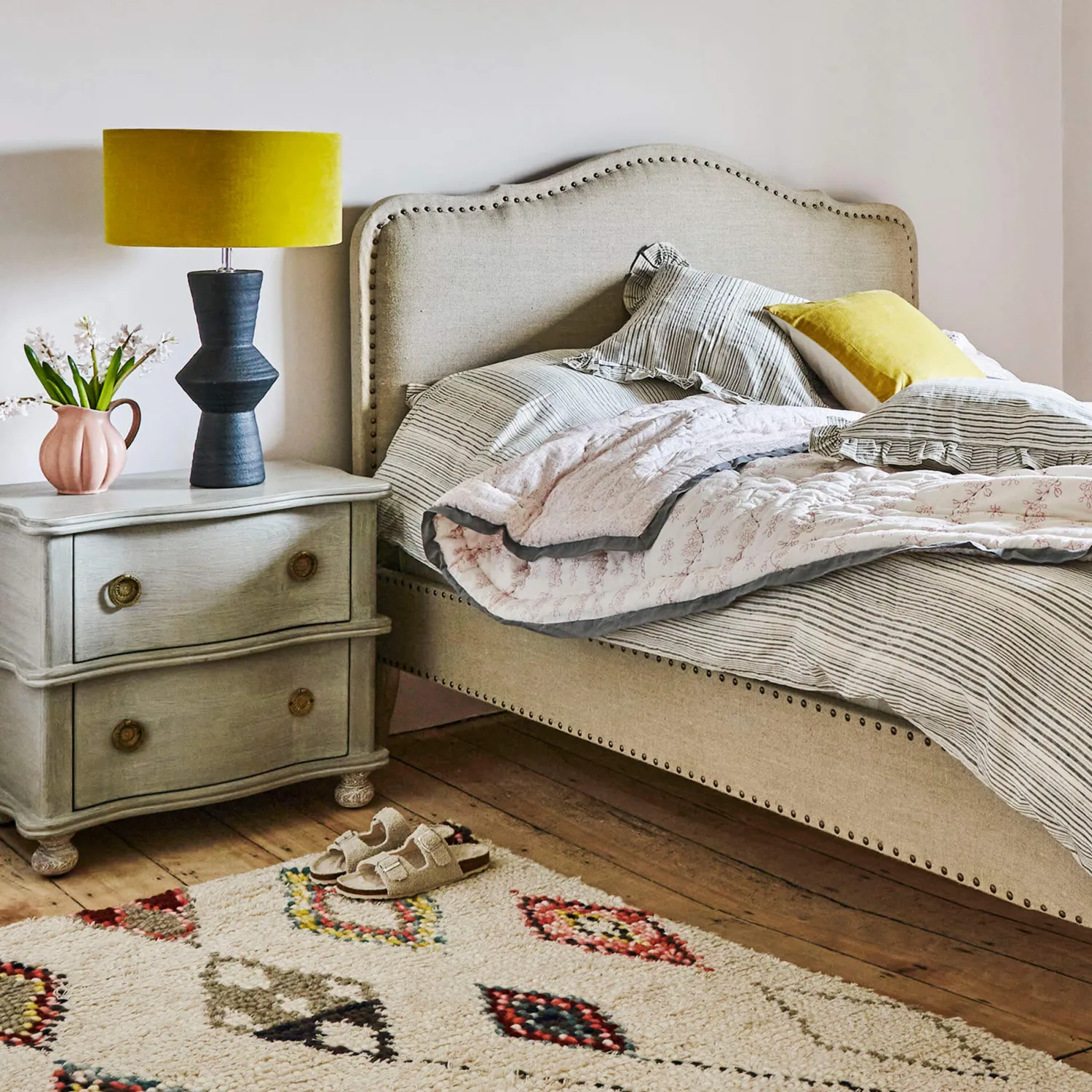 Graham & Green Oyster Two Drawer Bedside Table