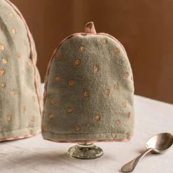 Graham & Green Pale Sage Velvet with Gold Dots Egg Cosy