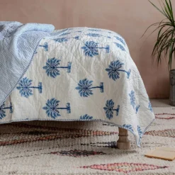 Graham & Green Palm Tree and Blue Stripe Reversible King Size Quilt