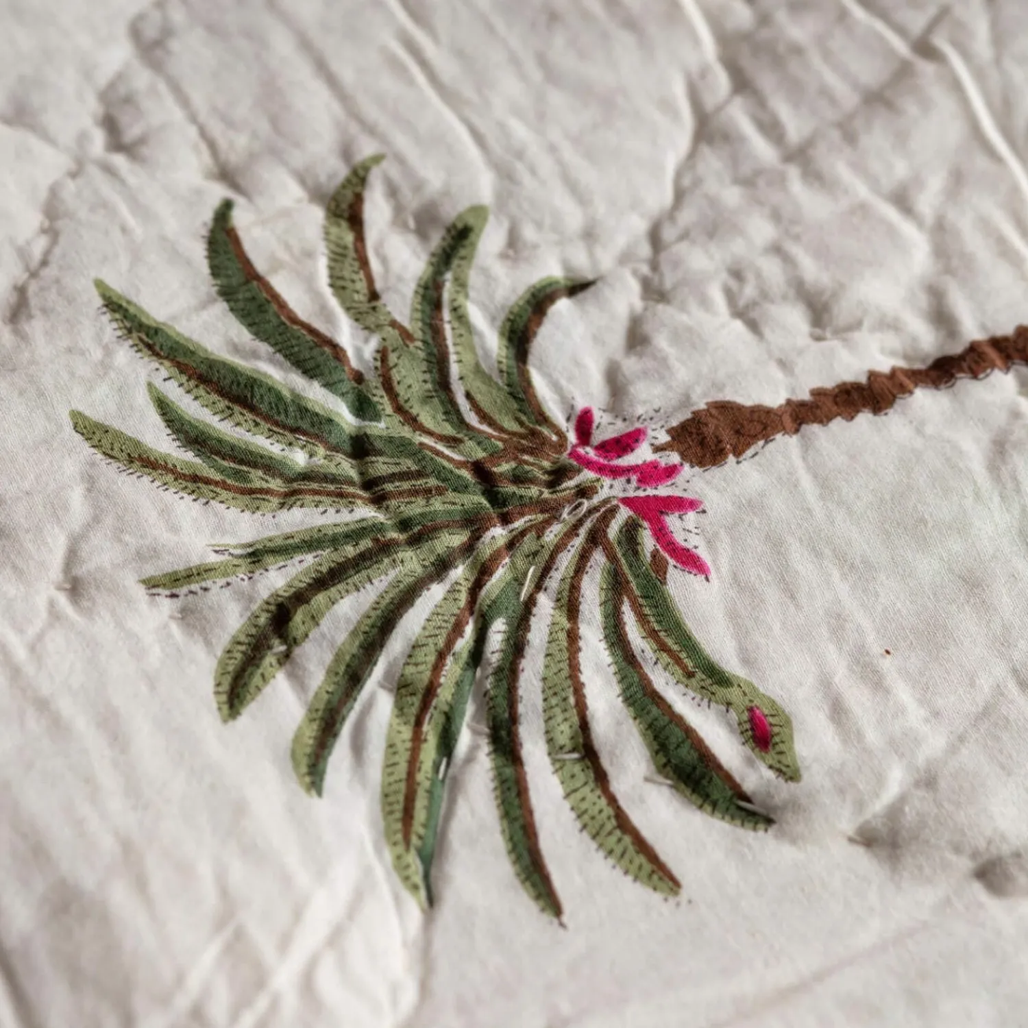 Graham & Green Palm Tree and Green Stripe Reversible King Size Quilt