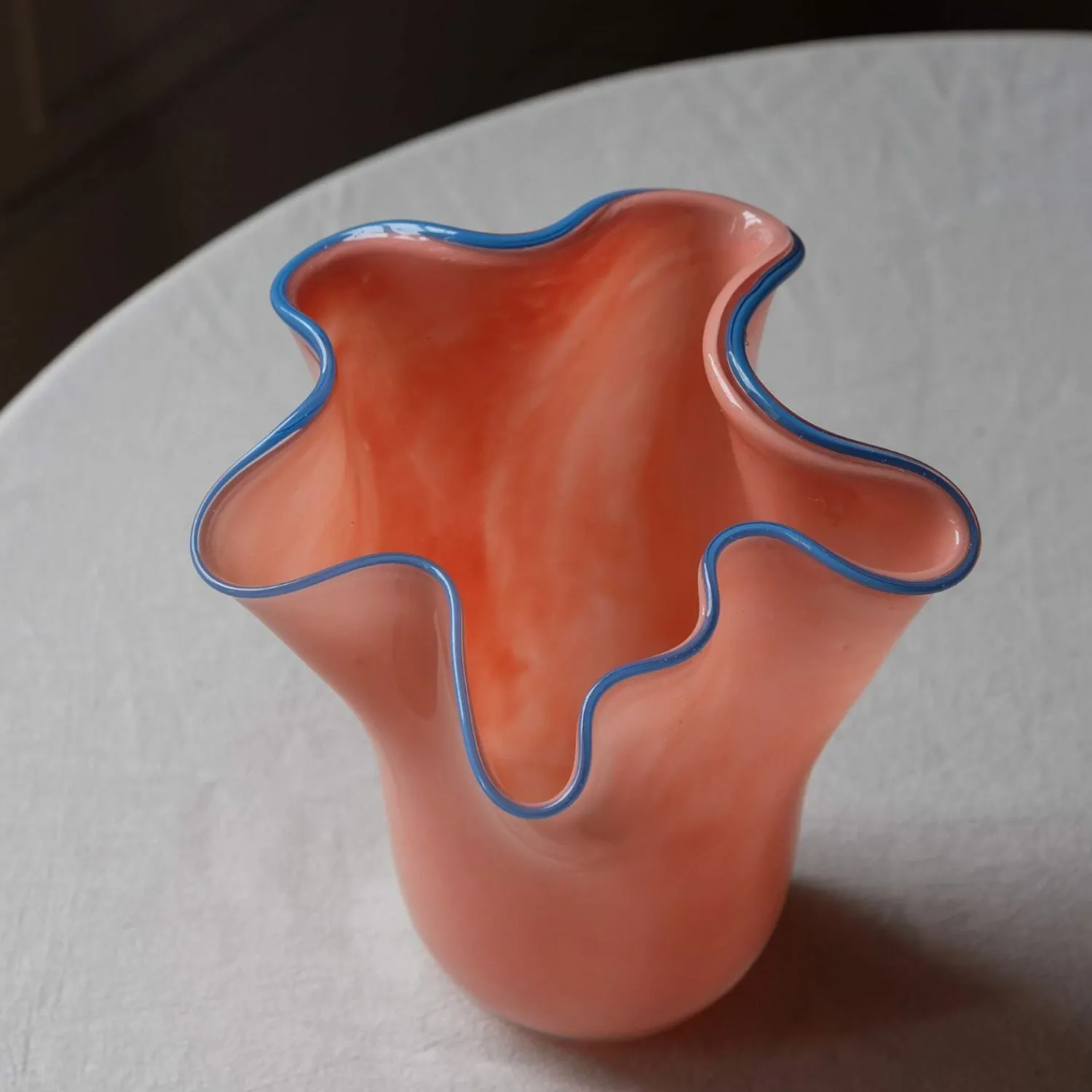 Graham & Green Peach and Blue Ruffle Vase - Medium
