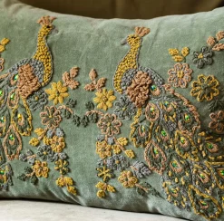 Graham & Green Peacock Embroidered Velvet Rectangular Cushion