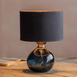 Graham & Green Petrol Blue Recycled Glass Table Lamp