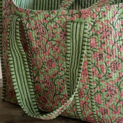 Graham & Green Pink & Green Floral Cotton Tote Bag