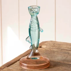 Graham & Green Pink and Blue Glass Fish Candle Holder
