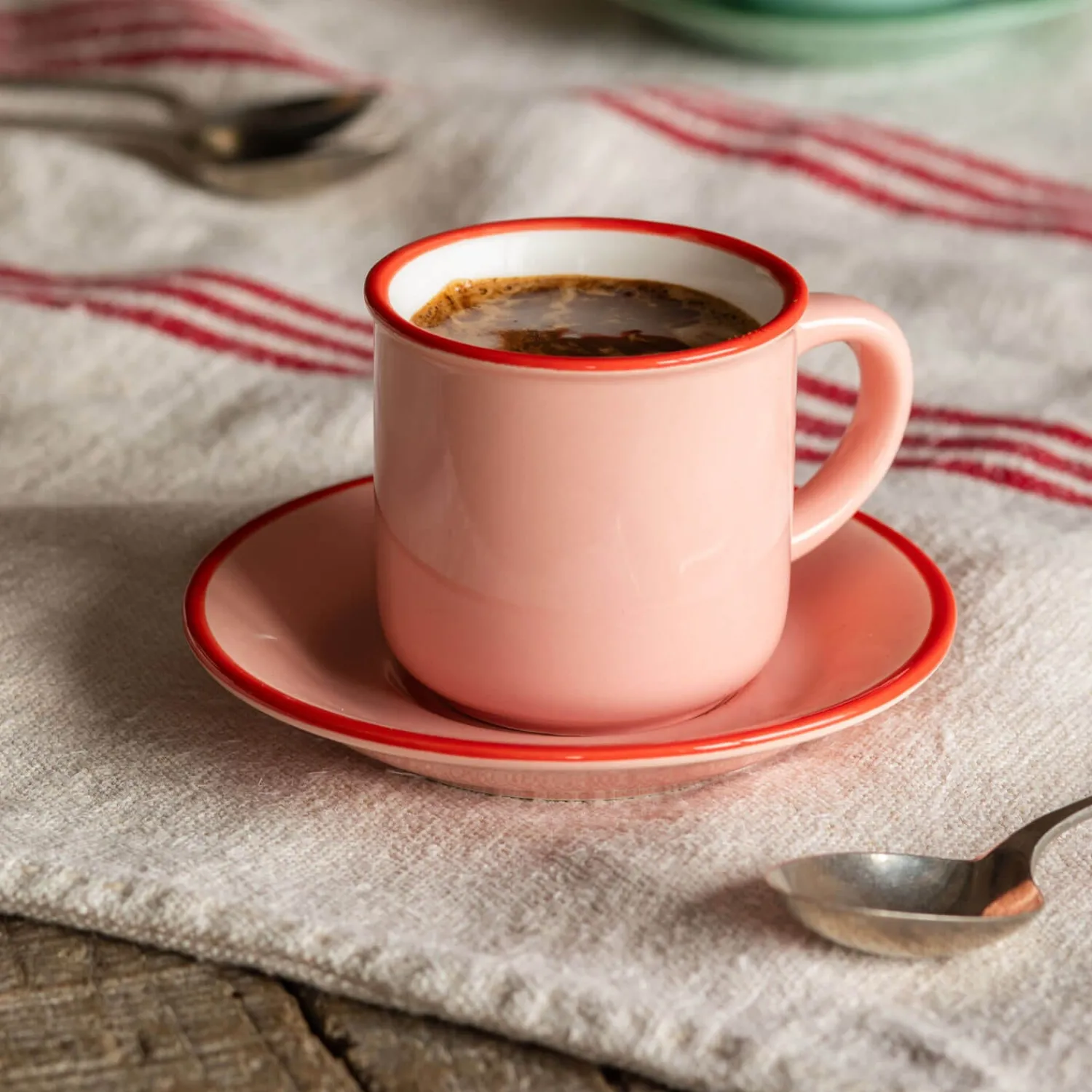 Graham & Green Pink and Red Coffee Cup and Saucer
