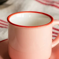 Graham & Green Pink and Red Coffee Cup and Saucer