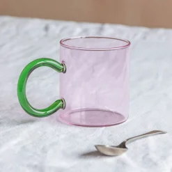 Graham & Green Pink Glass Mug with Green Handle