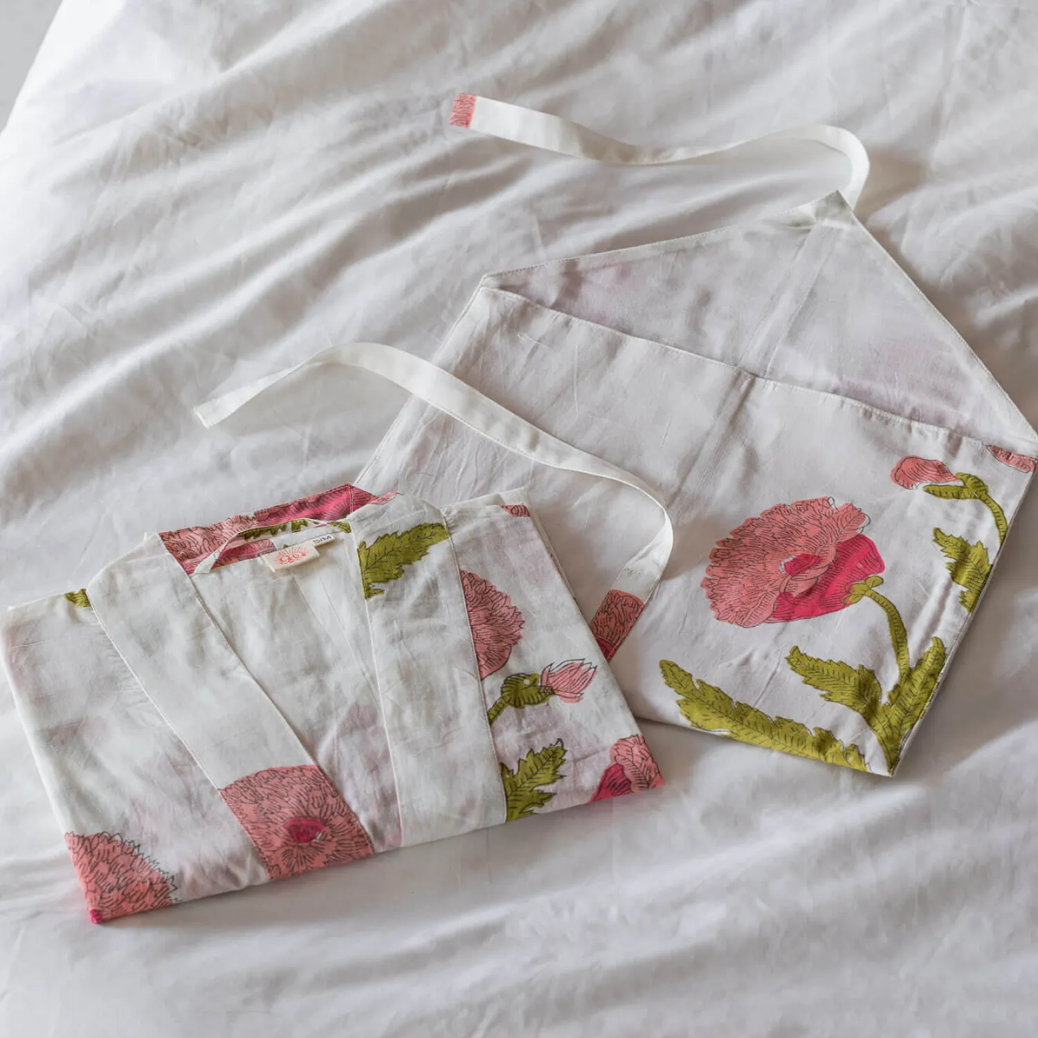 Graham & Green Pink Pavot Flower Block Printed Dressing Gowns