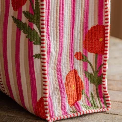 Graham & Green Pink Stripe and Floral Cotton Tote Bag