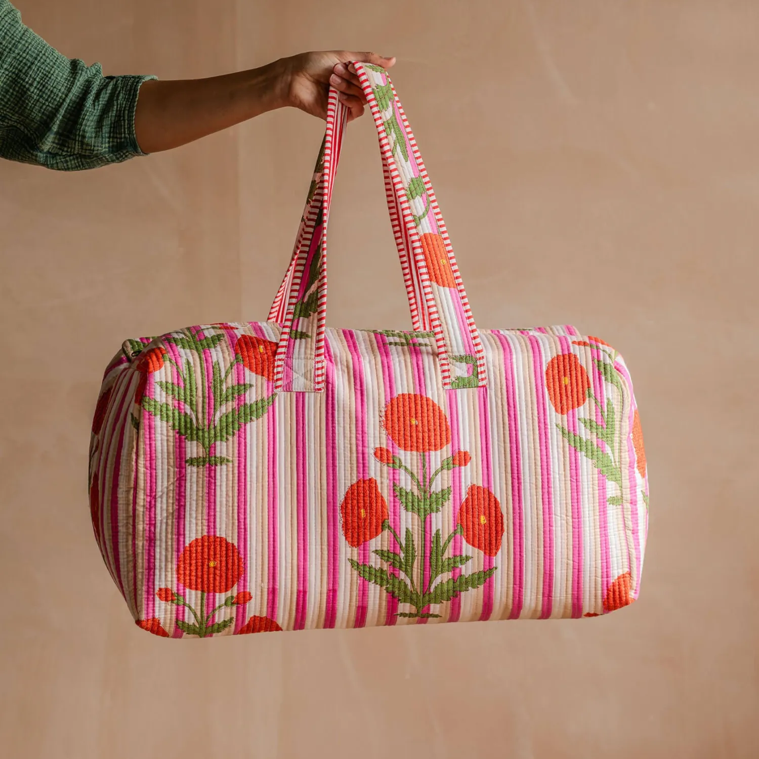Graham & Green Pink Stripe and Floral Weekend Bag - Large