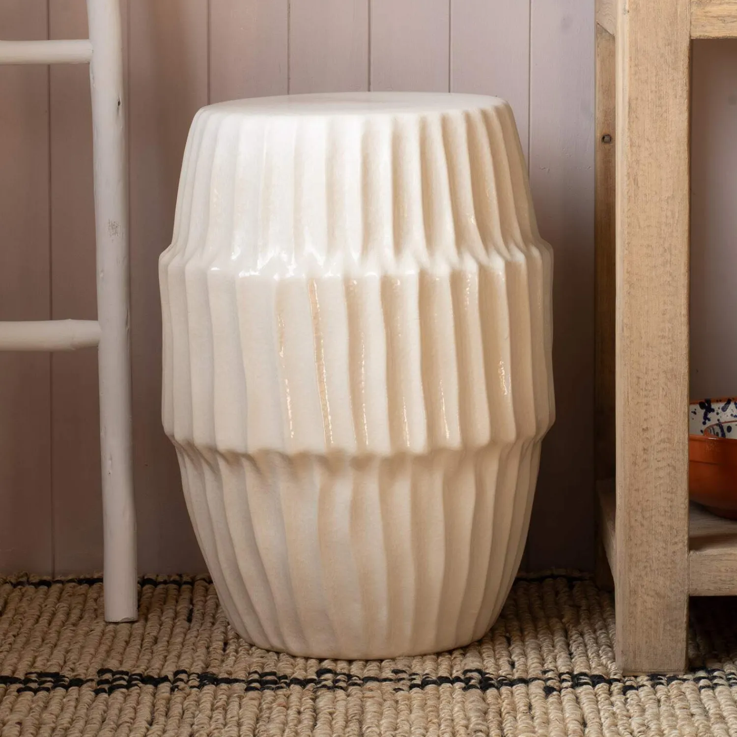 Graham & Green Piped White Ceramic Side Table