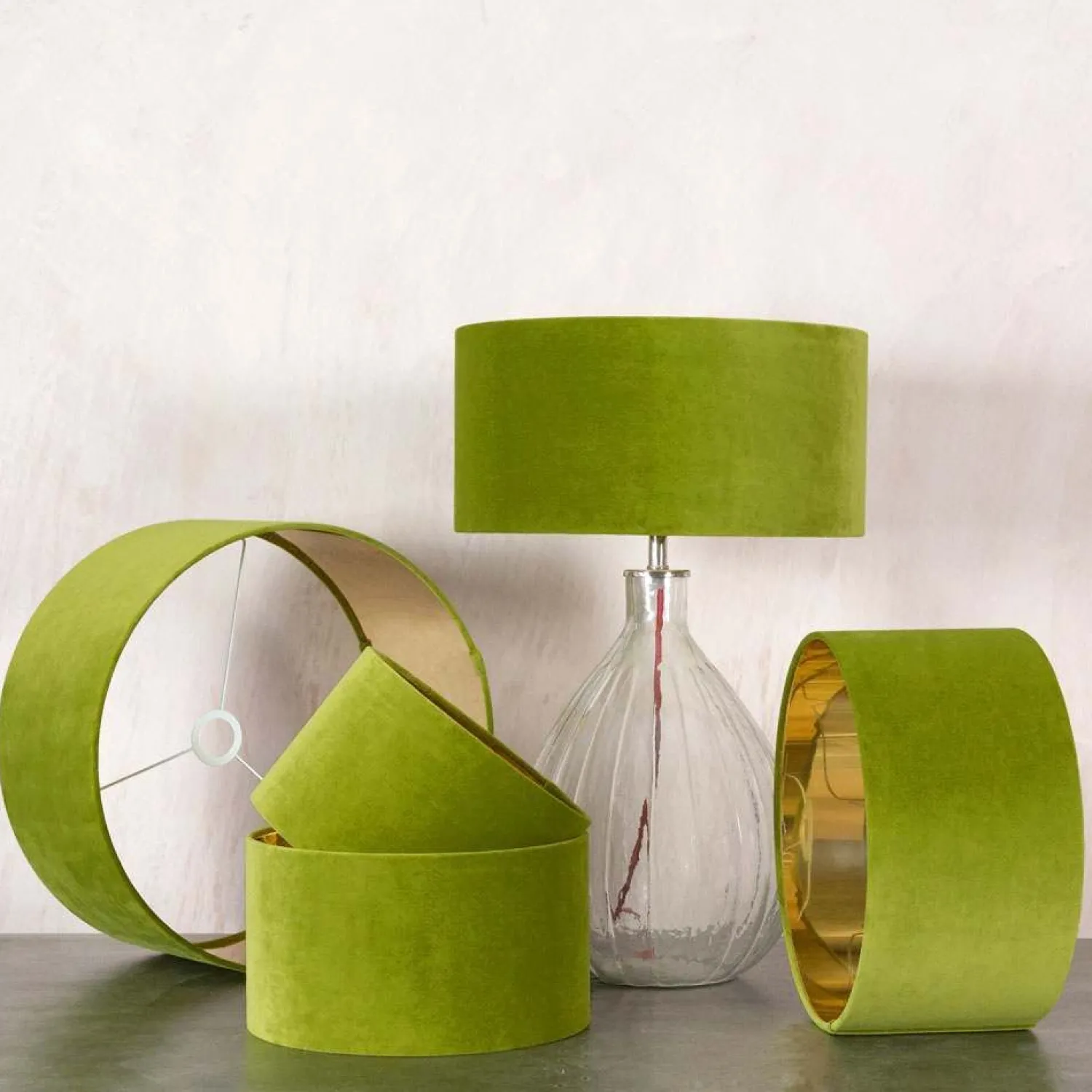 Graham & Green Pistachio Green Velvet Lamp Shades