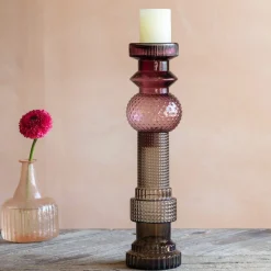 Graham & Green Purple and Grey Glass Candle Holder