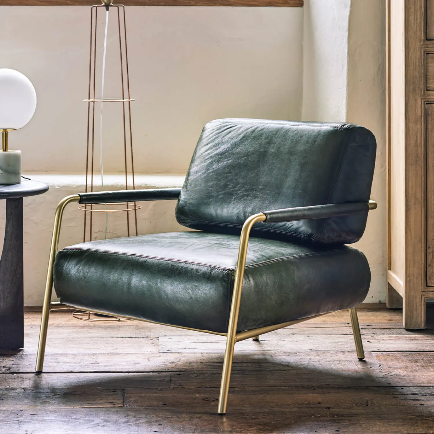 Graham & Green Quinn Dark Green Leather Club Chair