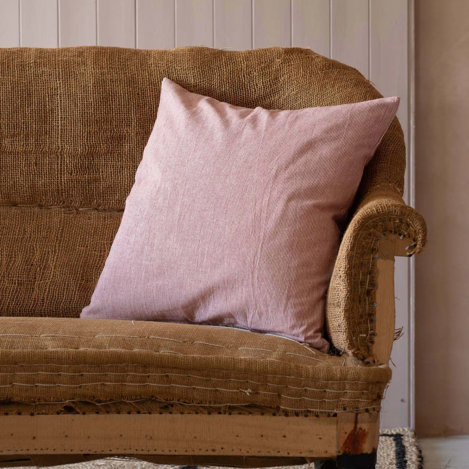 Graham & Green Red Narrow Stripe Square Cushion