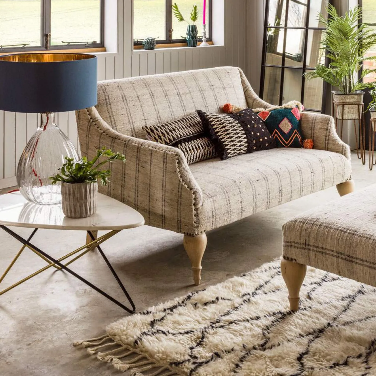 Graham & Green Renée Linen Stripe Two Seater Sofa
