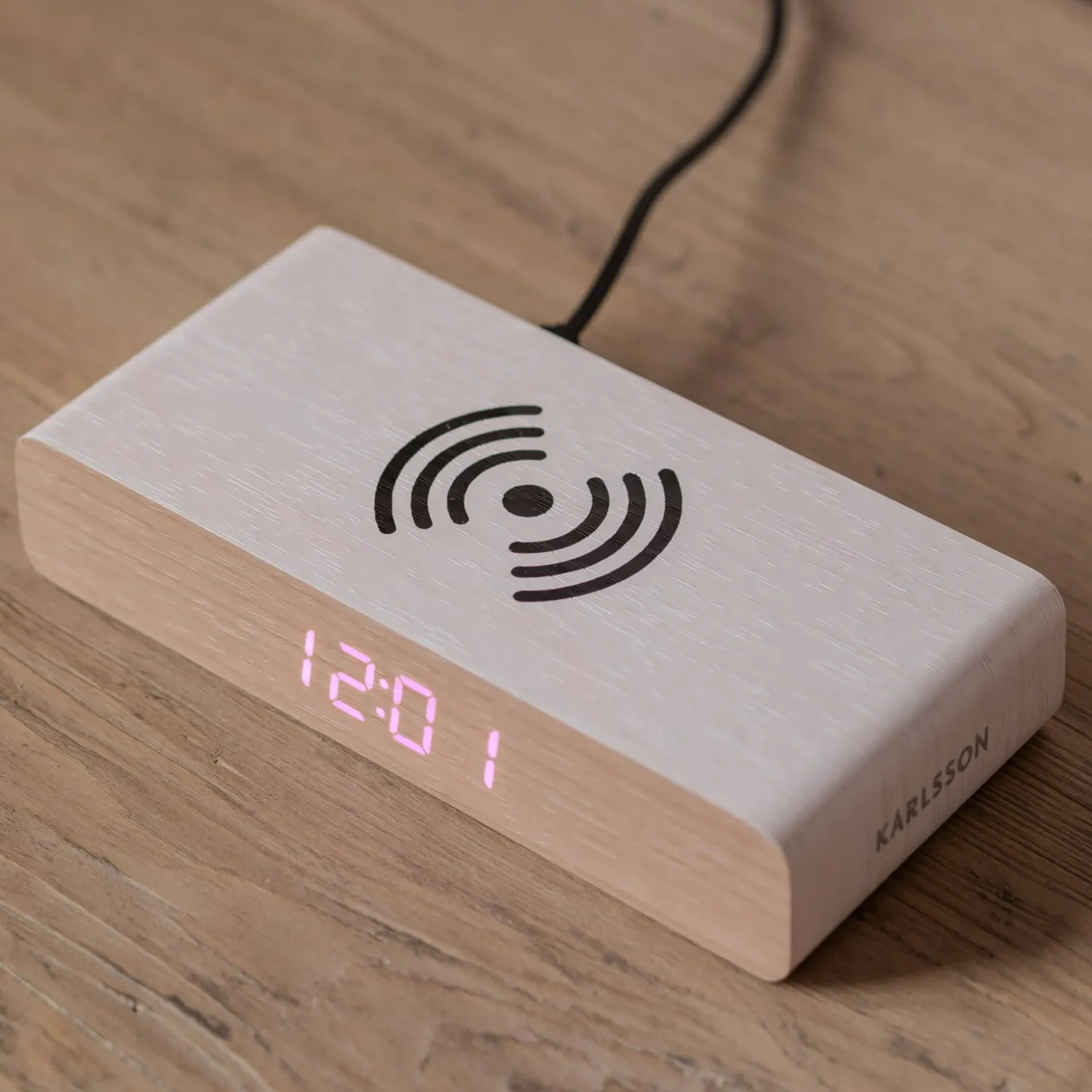 Graham & Green Retro White LED Alarm Clock Phone Charger