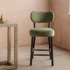 Graham & Green Rigby Moss Green Velvet Kitchen Stool