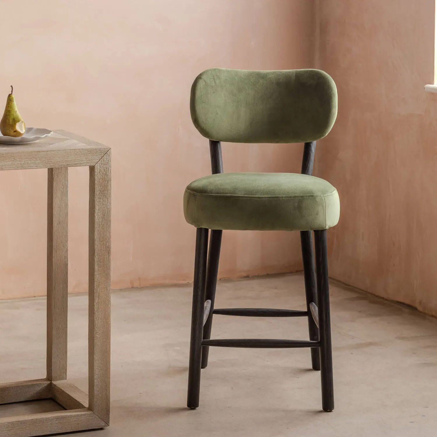 Graham & Green Rigby Moss Green Velvet Kitchen Stool