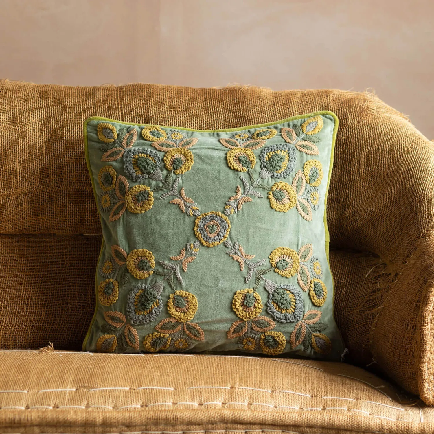 Graham & Green Romy Embroidered Velvet Square Cushion