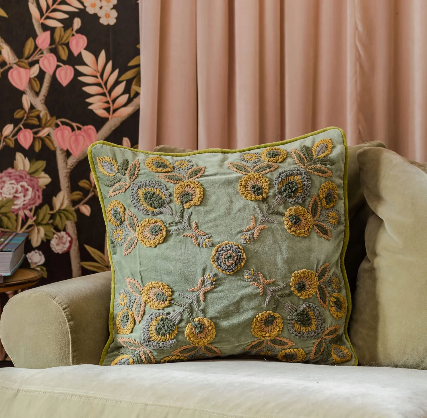 Graham & Green Romy Embroidered Velvet Square Cushion