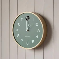 Graham & Green Round Birch and Green Wall Cuckoo Clock