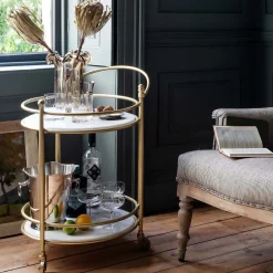 Graham & Green Round Drinks Trolley with Marble Shelves