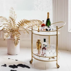 Graham & Green Round Drinks Trolley with Marble Shelves