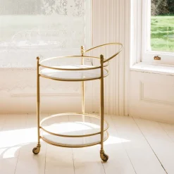 Graham & Green Round Drinks Trolley with Marble Shelves