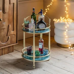 Graham & Green Round Green Marble Drinks Trolley