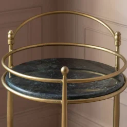 Graham & Green Round Green Marble Drinks Trolley