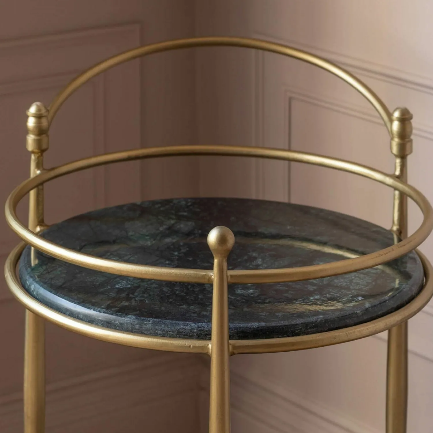 Graham & Green Round Green Marble Drinks Trolley