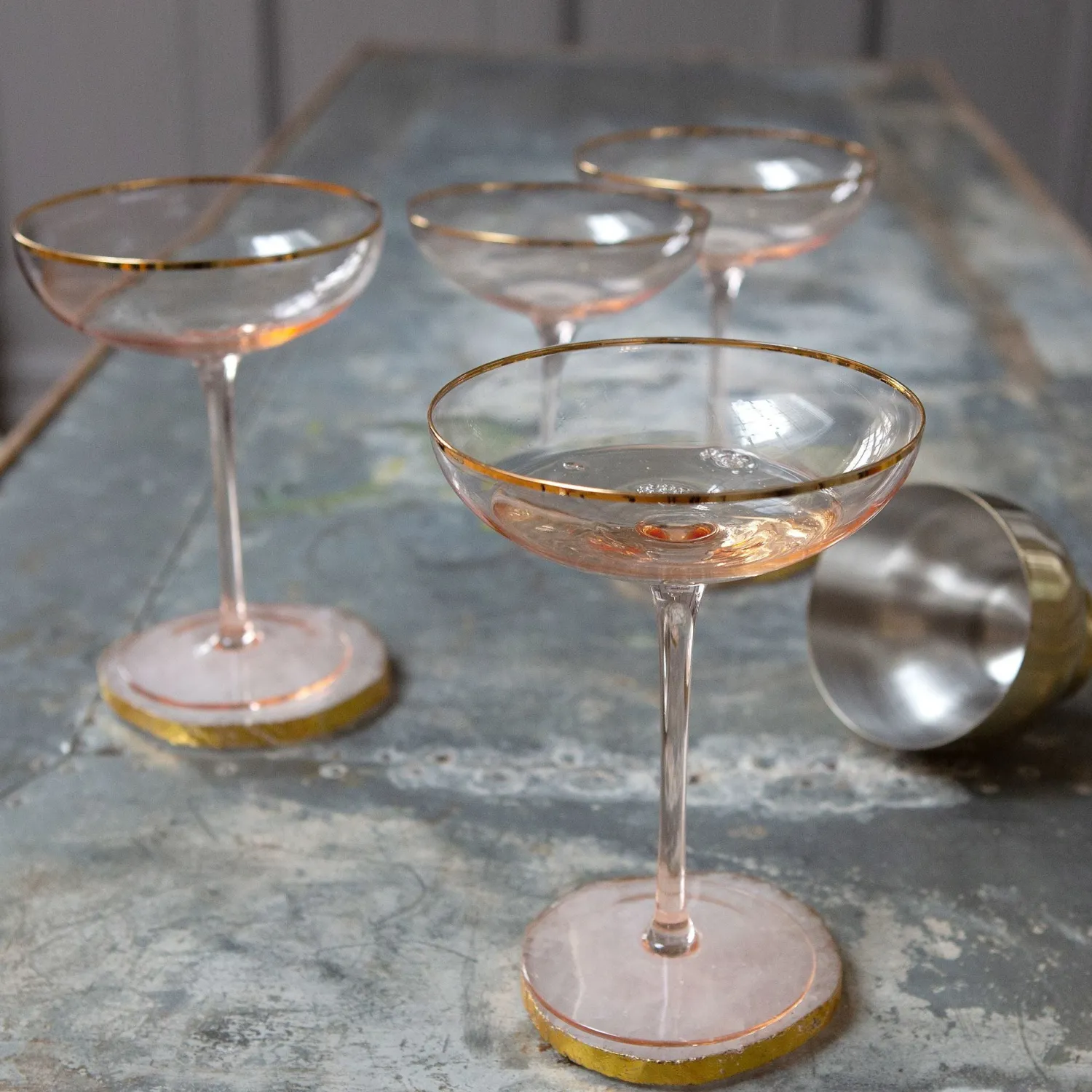 Graham & Green Set of Four Gold Rimmed Cocktail Glasses