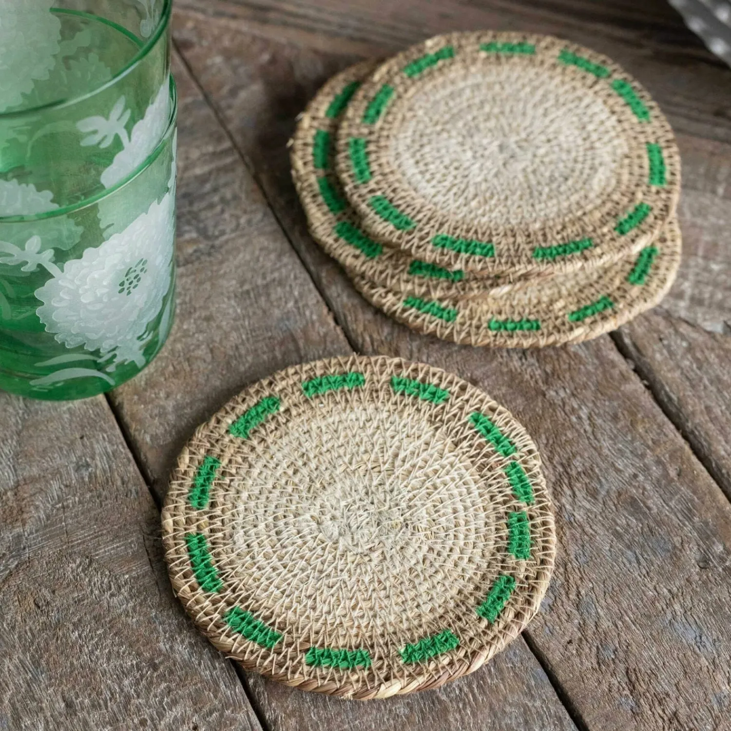Graham & Green Set of Four Miro Green Dash Coasters