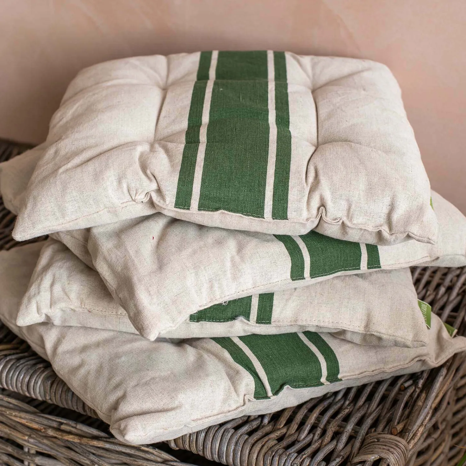 Graham & Green Set of Four Olive Stripe Seat Pads