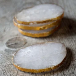 Graham & Green Set of Four Quartz and Gold Coasters