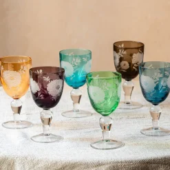Graham & Green Set of Six Peony Wine Glasses