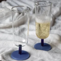 Graham & Green Set of Two Blue Morgan Glass Flutes