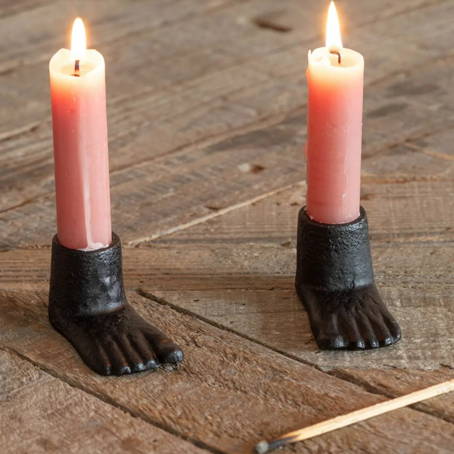 Graham & Green Set of Two Cast Iron Feet Candle Holders