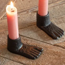 Graham & Green Set of Two Cast Iron Feet Candle Holders