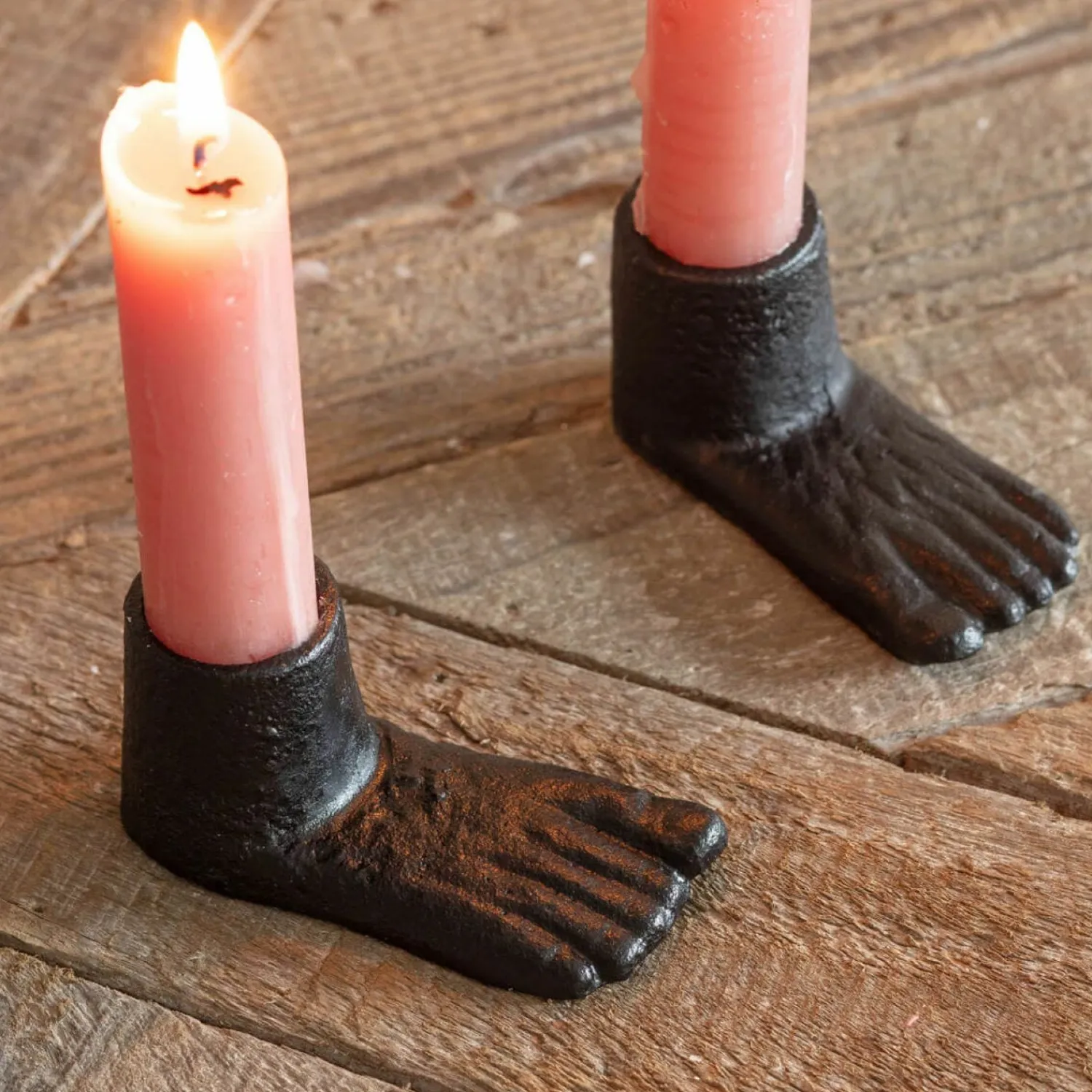 Graham & Green Set of Two Cast Iron Feet Candle Holders