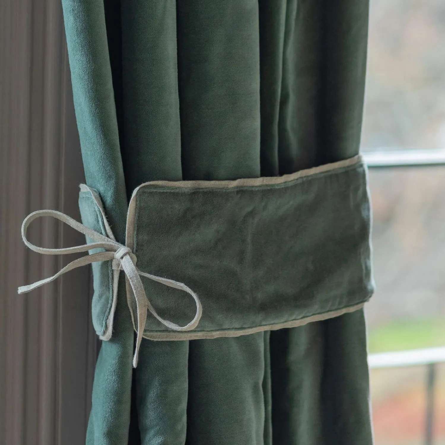 Graham & Green Set of Two Dark Sage Velvet Curtain Tie Backs