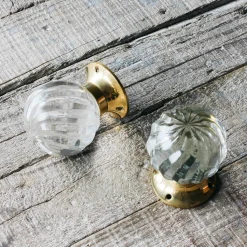 Graham & Green Set of Two Glass and Brass Spiral Melon Door Knobs