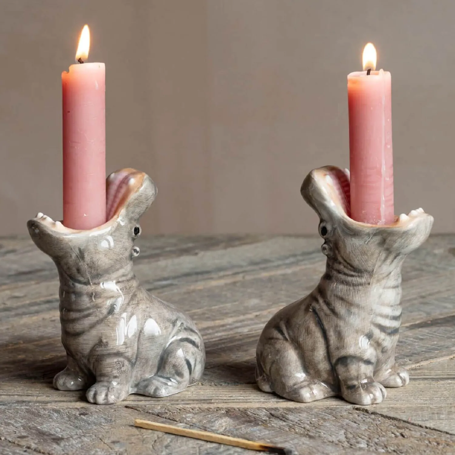 Graham & Green Set of Two Hippo Candle Holders