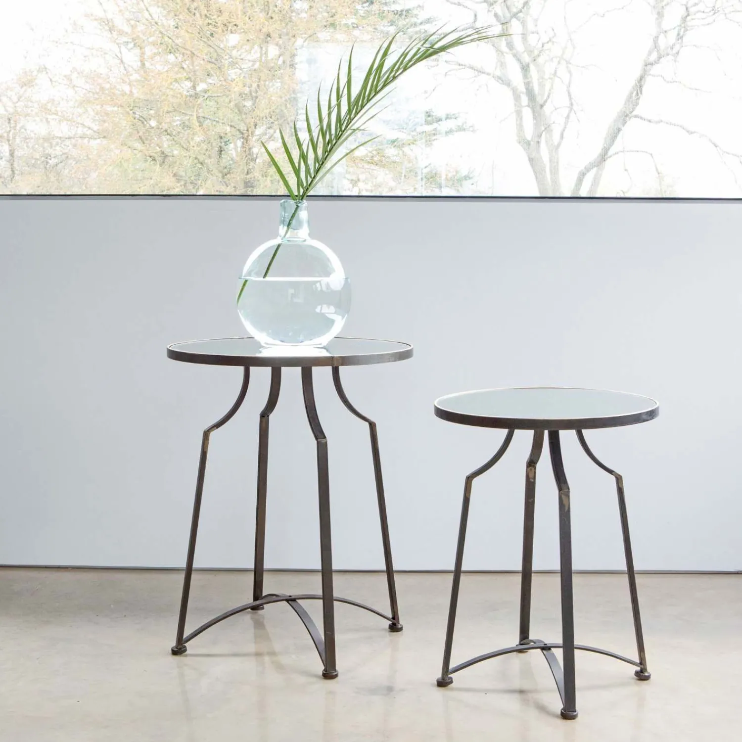 Graham & Green Set of Two Mirrored Top Side Tables