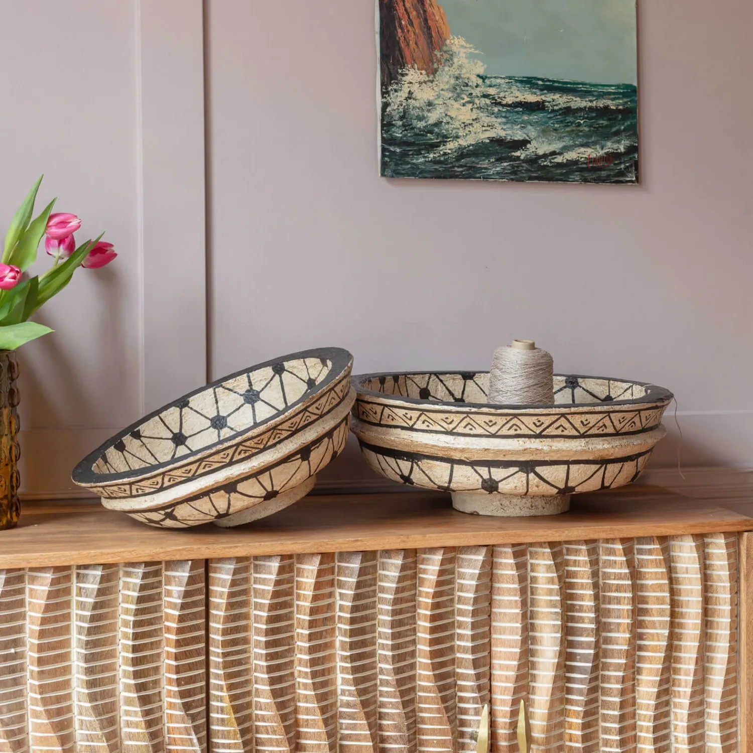 Graham & Green Set of Two Papier Mache Bowls