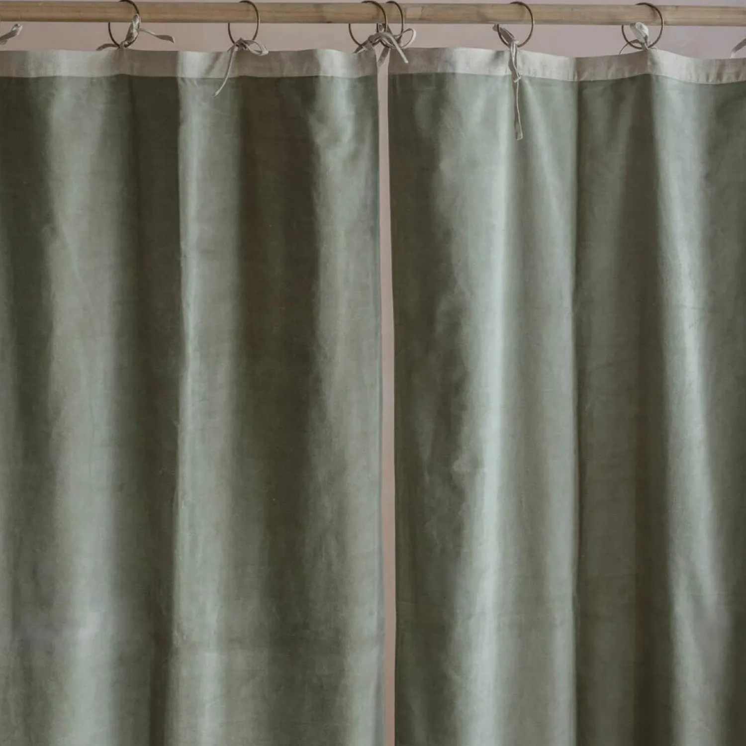 Graham & Green Set of Two Short Sage Green Velvet Curtains