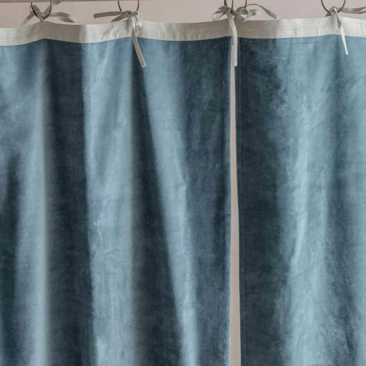 Graham & Green Set of Two Short Smoke Blue Velvet Curtains