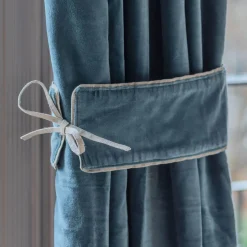 Graham & Green Set of Two Smoke Blue Velvet Curtain Tie Backs